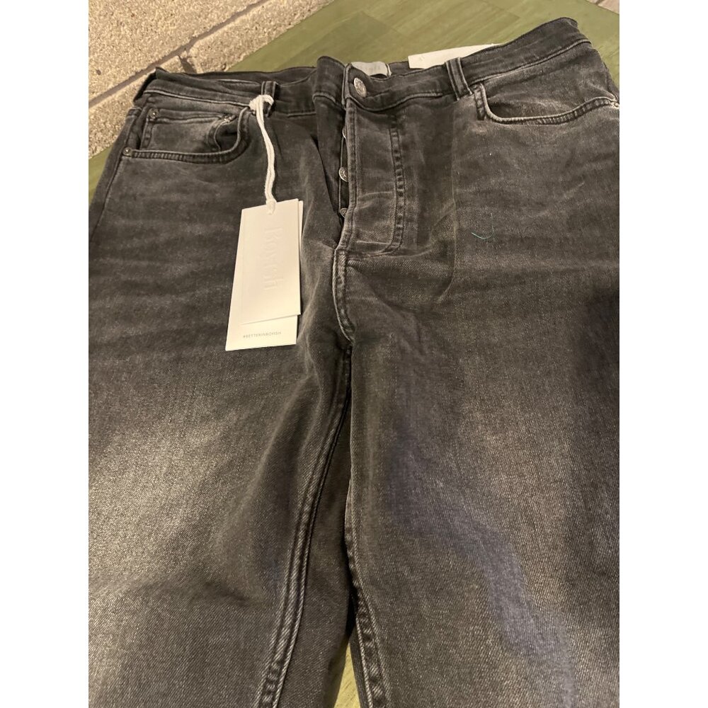 Boyish High-Rise Straight-Leg Distressed Black Denim Jeans W/ Frayed Hem For Wom - Picture 3 of 7